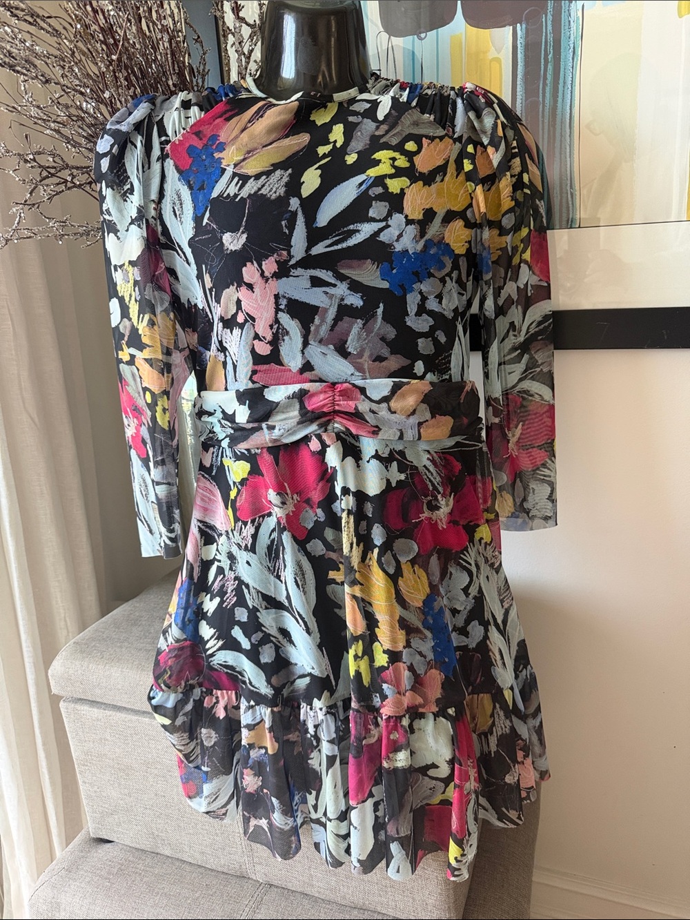 Ted Baker Black Floral Tiered Sheer Dress